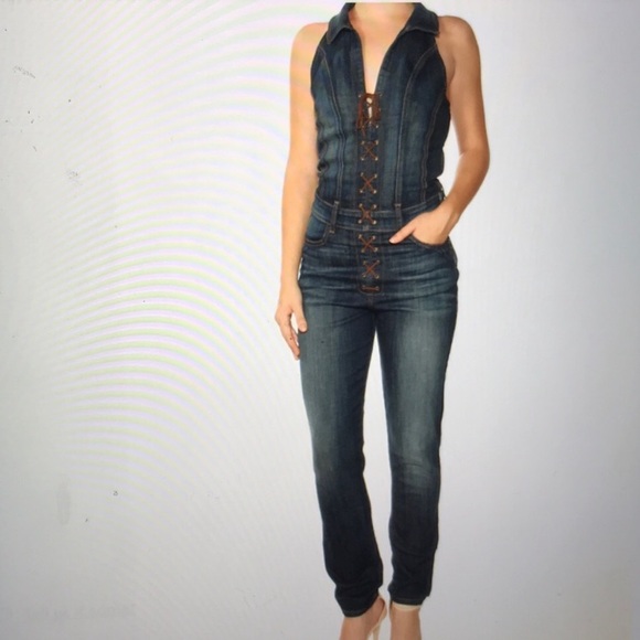 guess women's denim jumpsuit